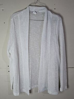 TanJay White Open Front Knit Cardigan Sweater Lightweight Large